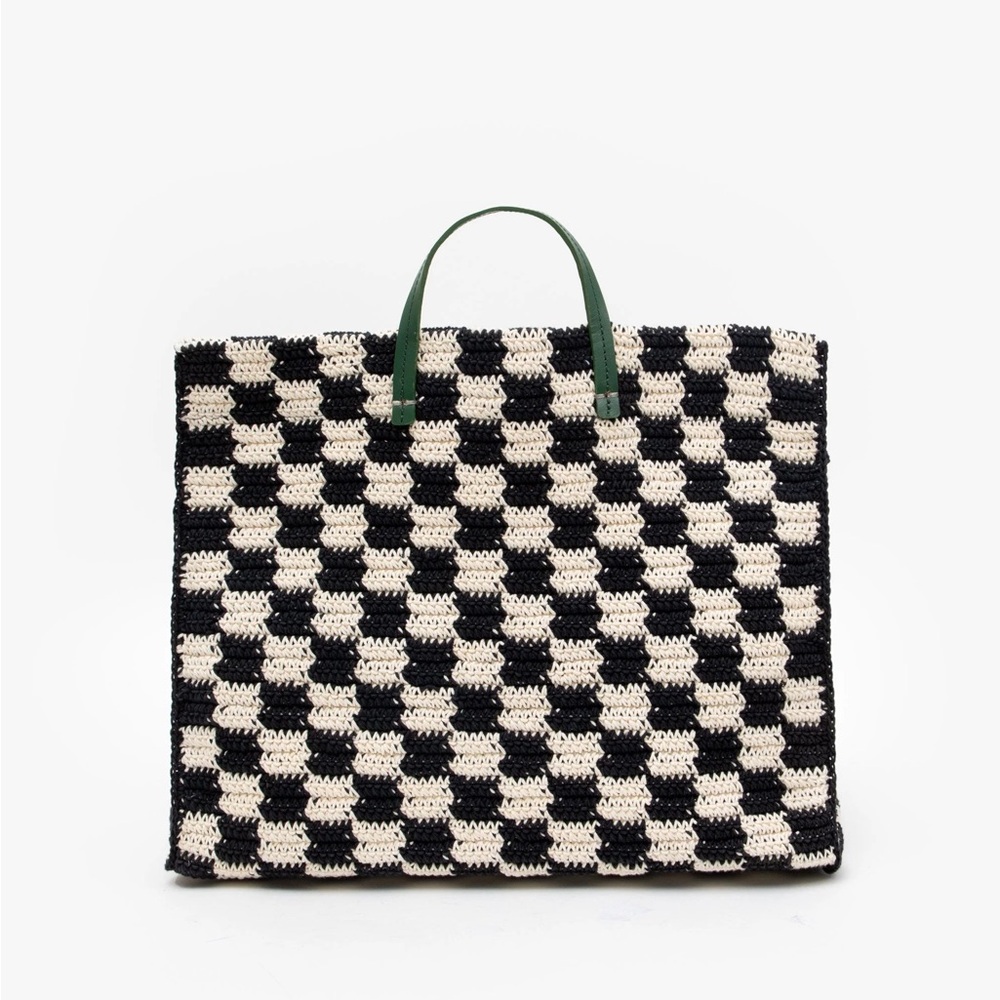 Clare V Summer Simple Tote Black/Cream Crochet Checker - Picture 4 of 14